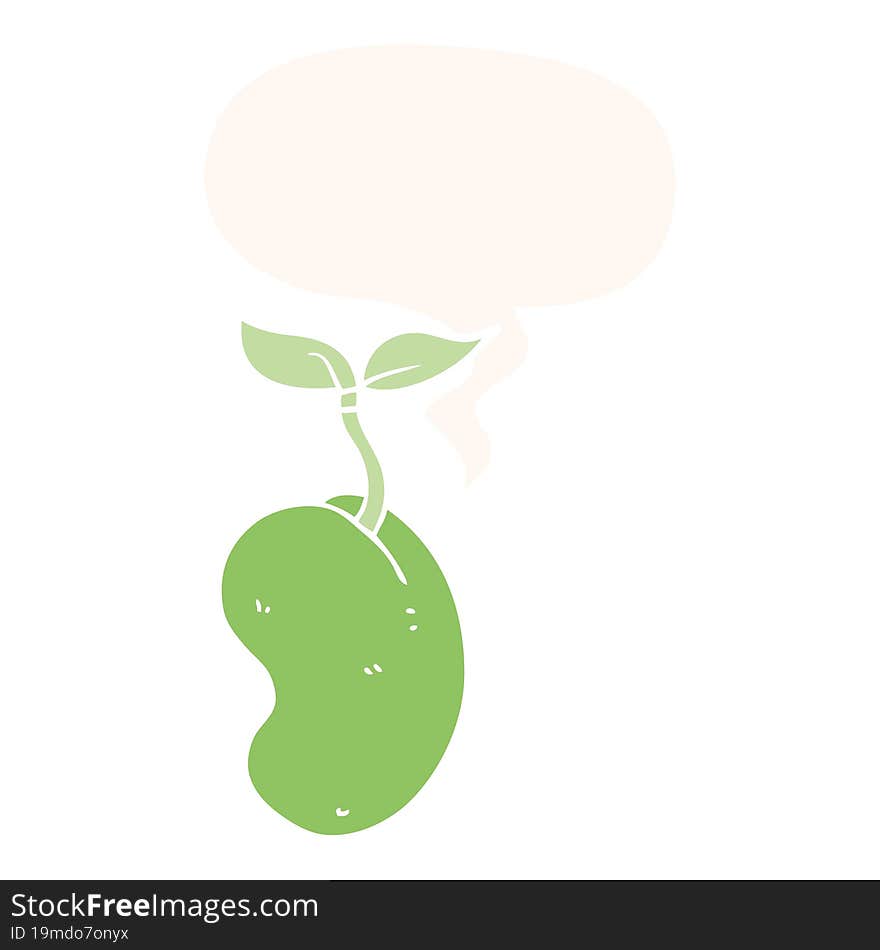 cartoon sprouting seed and speech bubble in retro style