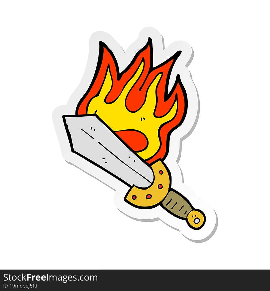 sticker of a cartoon flaming sword