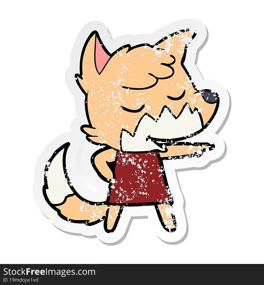 distressed sticker of a friendly cartoon fox girl