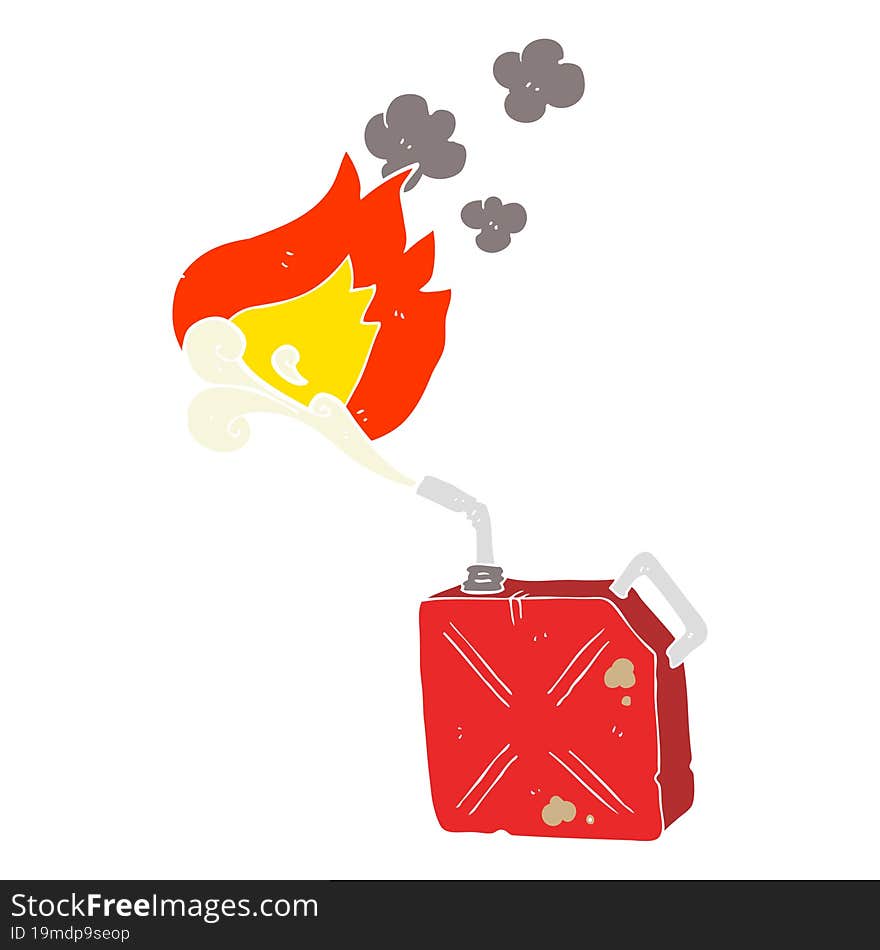 flat color illustration of a cartoon fuel can with burning fuel spray