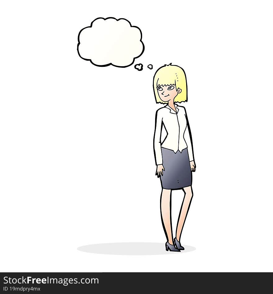 cartoon pretty businesswoman with thought bubble