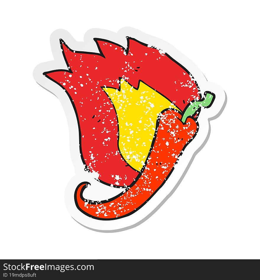 Retro Distressed Sticker Of A Cartoon Flaming Hot Chilli Pepper