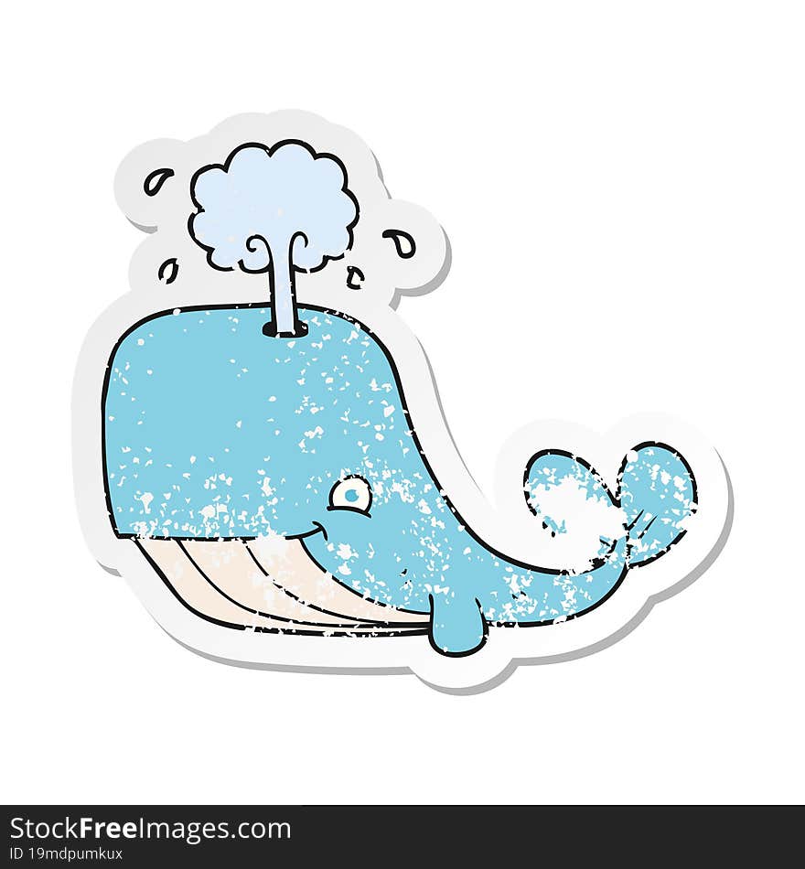 Retro Distressed Sticker Of A Cartoon Whale Spouting Water