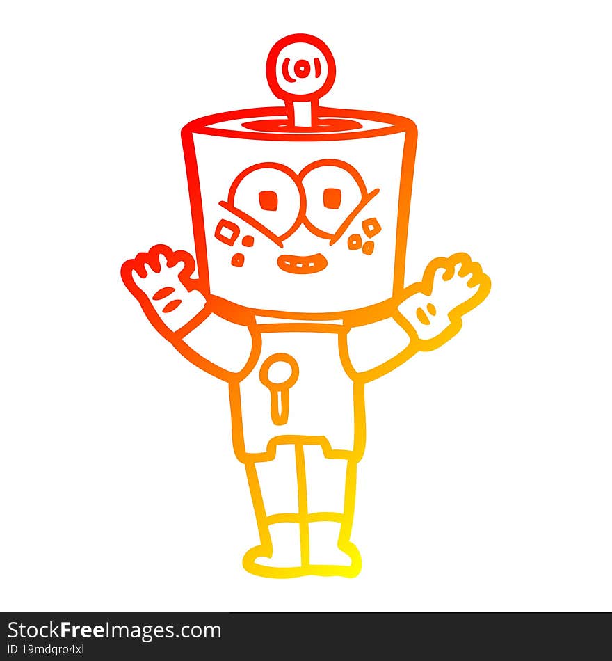 warm gradient line drawing of a happy cartoon robot