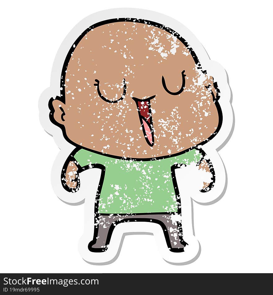 Distressed Sticker Of A Happy Cartoon Bald Man