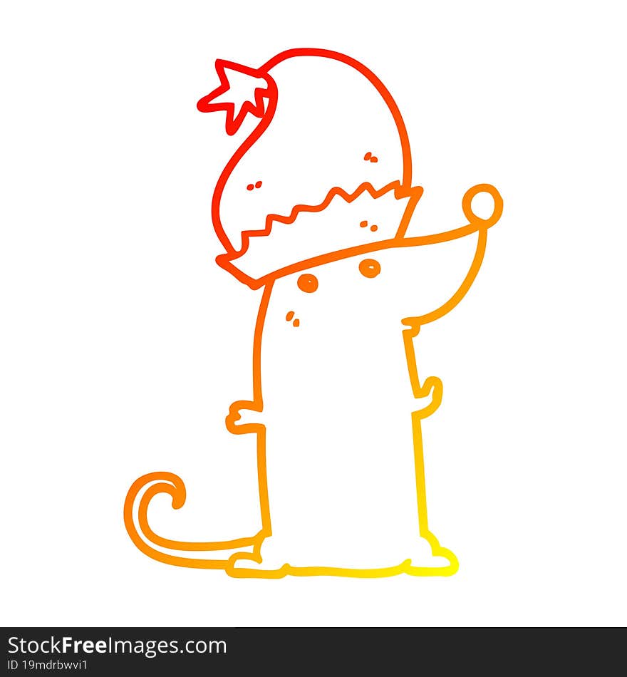 warm gradient line drawing cartoon rat wearing christmas hat