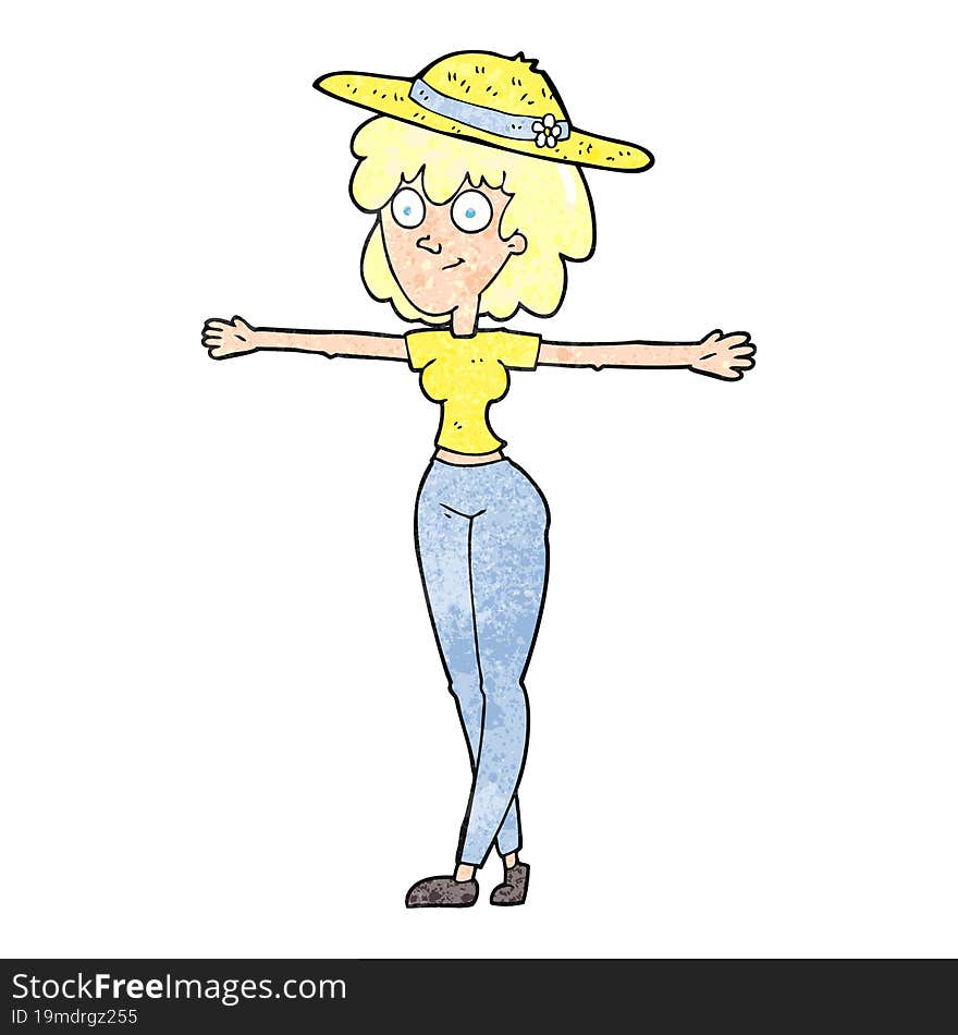 textured cartoon woman spreading arms