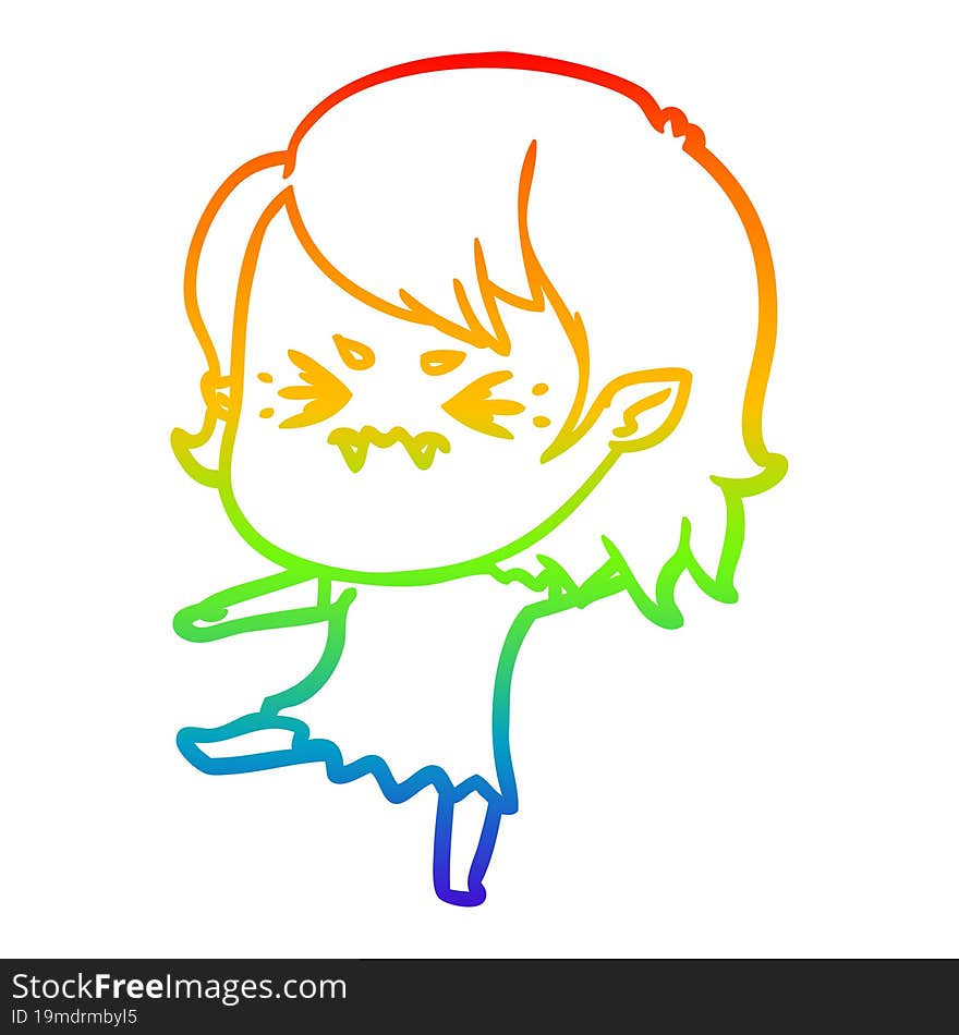 rainbow gradient line drawing annoyed cartoon vampire girl