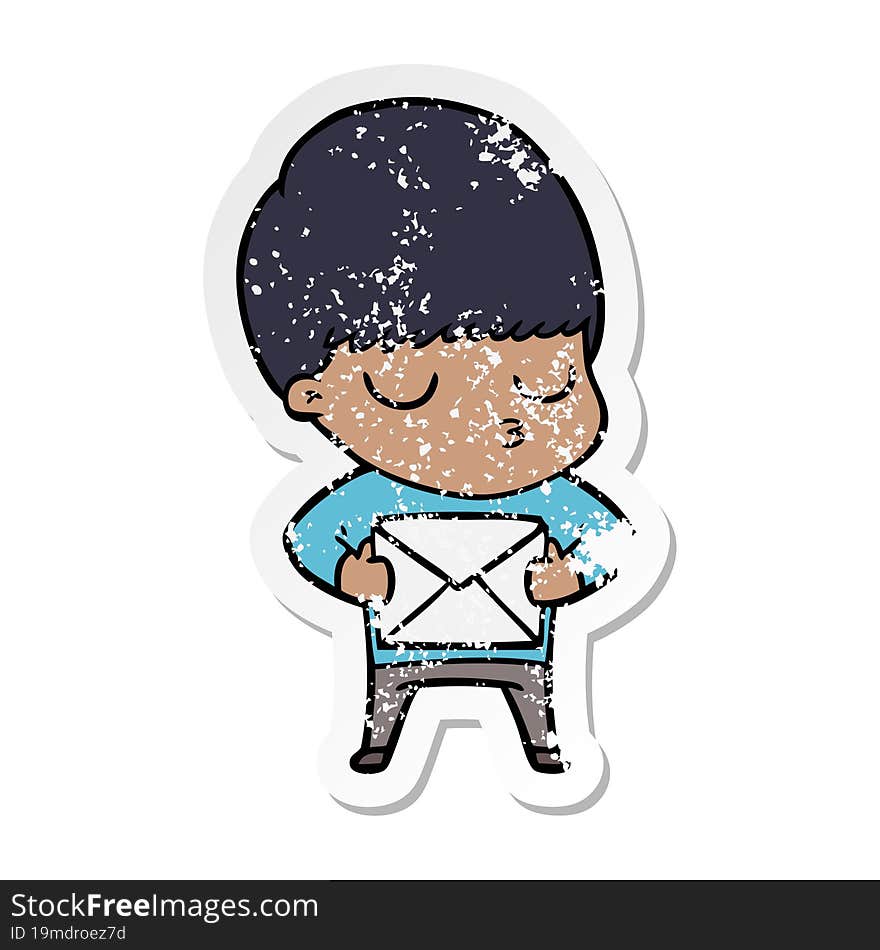 distressed sticker of a cartoon calm boy