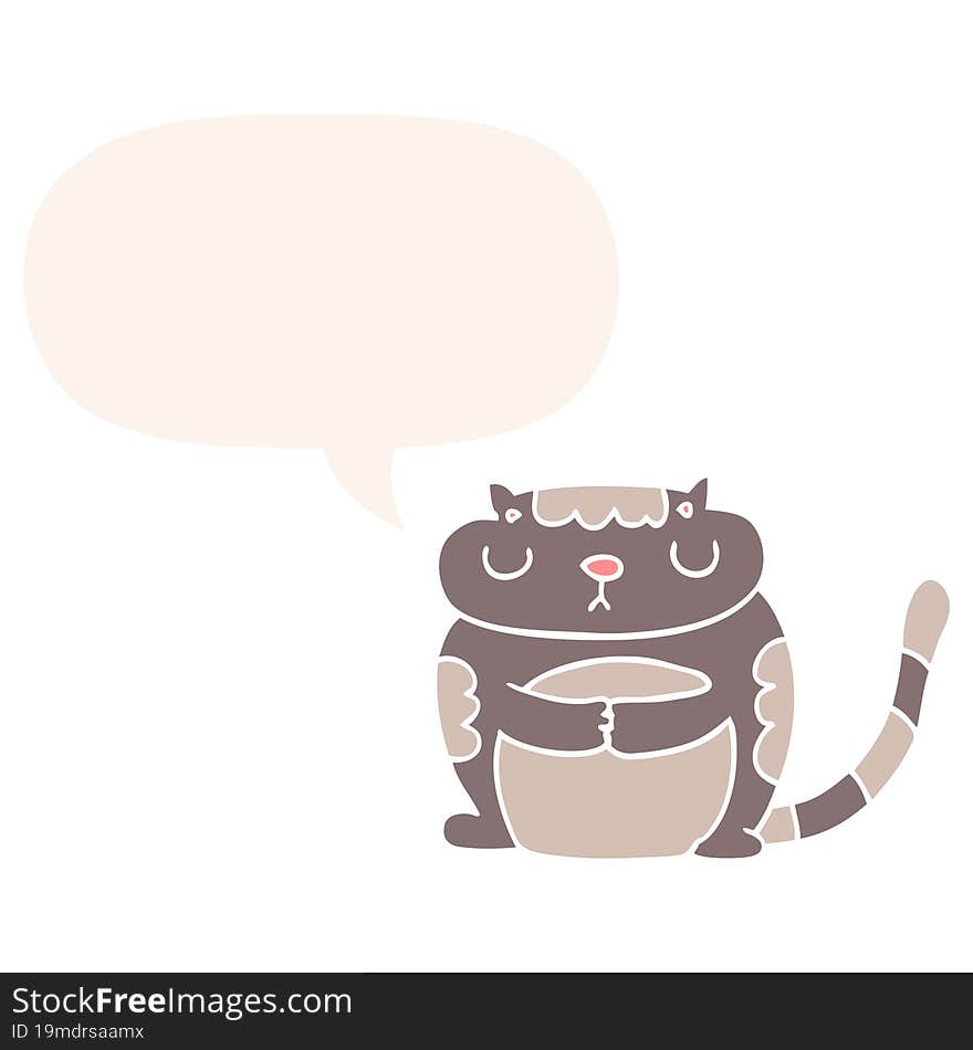 cute cartoon cat with speech bubble in retro style