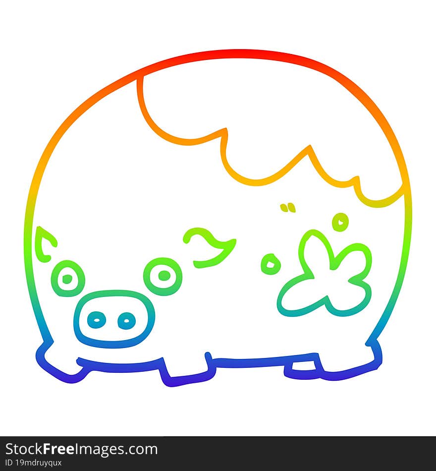 rainbow gradient line drawing cartoon dirty pig