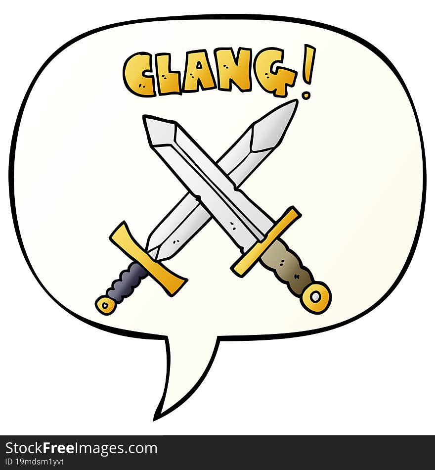 cartoon sword fight and speech bubble in smooth gradient style