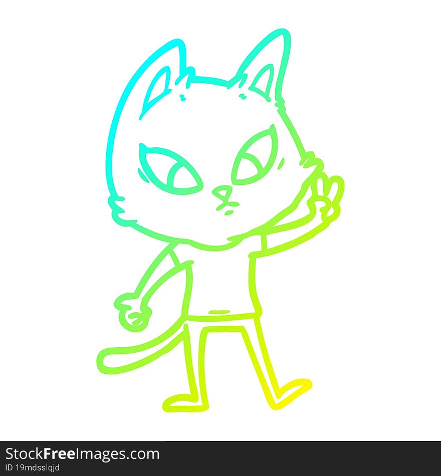 cold gradient line drawing confused cartoon cat