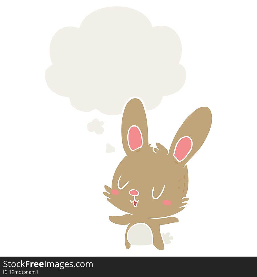 cute cartoon rabbit with thought bubble in retro style