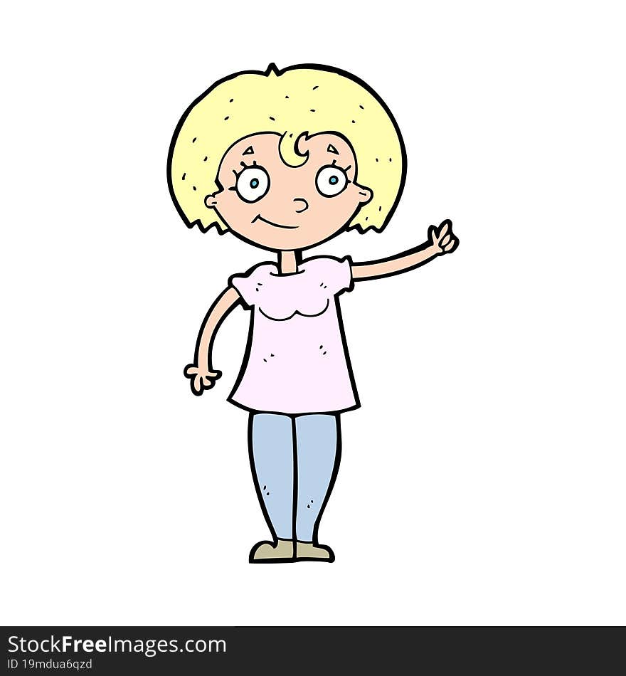 cartoon happy woman pointing