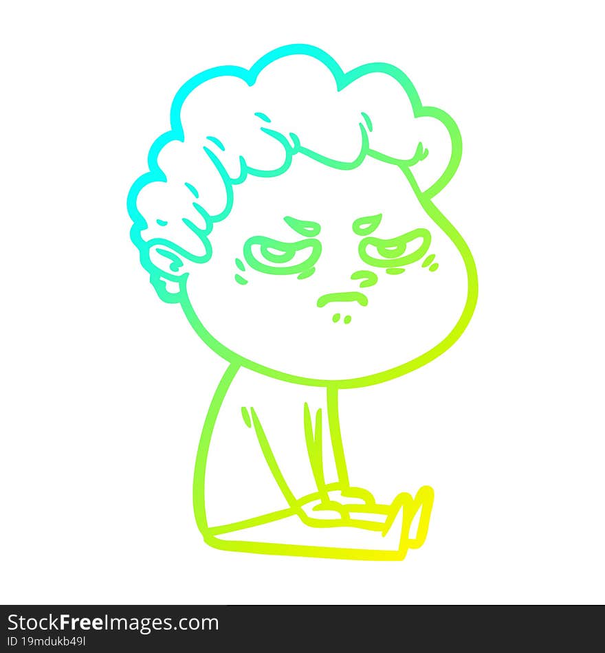 Cold Gradient Line Drawing Cartoon Angry Man