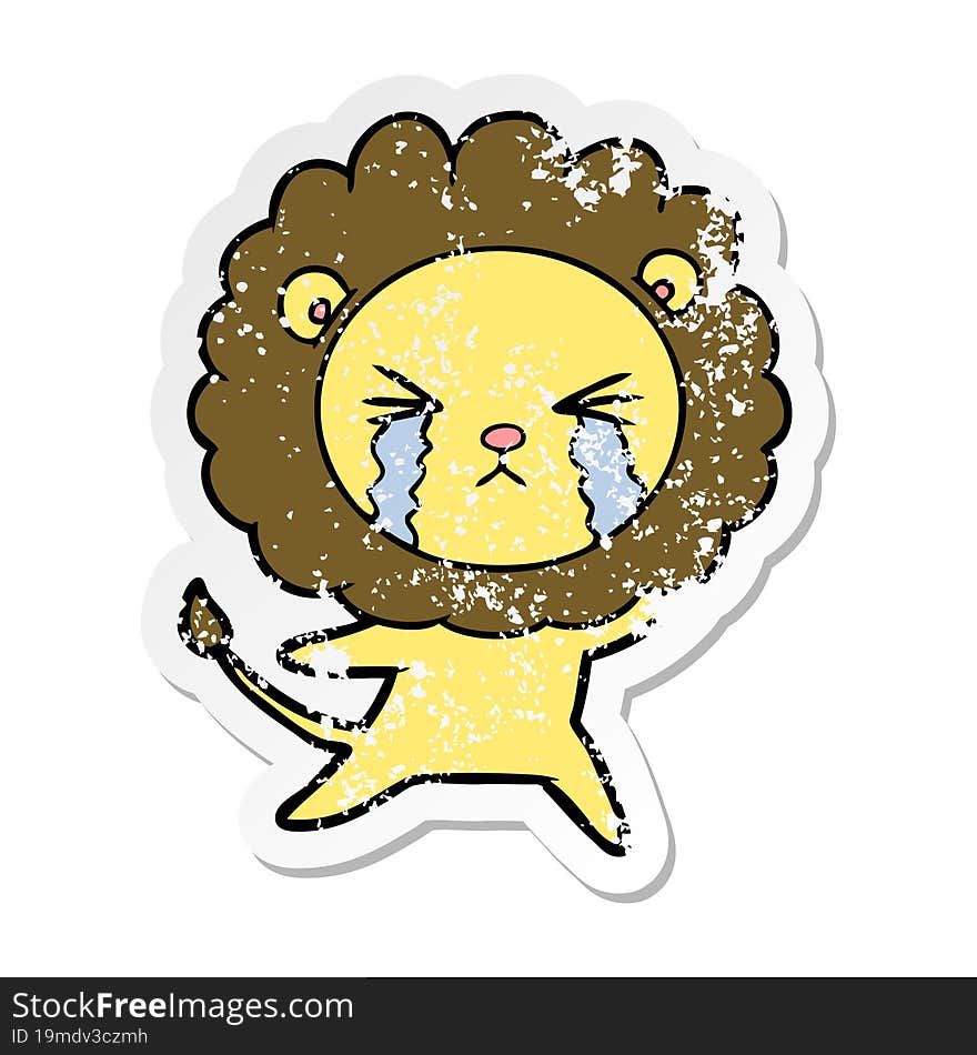 Distressed Sticker Of A Cartoon Crying Lion