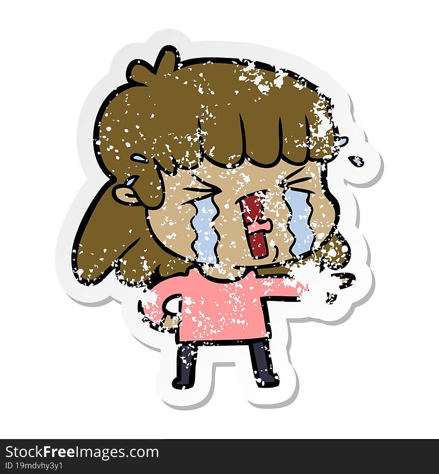 Distressed Sticker Of A Cartoon Woman In Tears