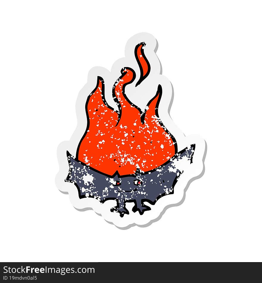 retro distressed sticker of a cartoon flaming halloween bat