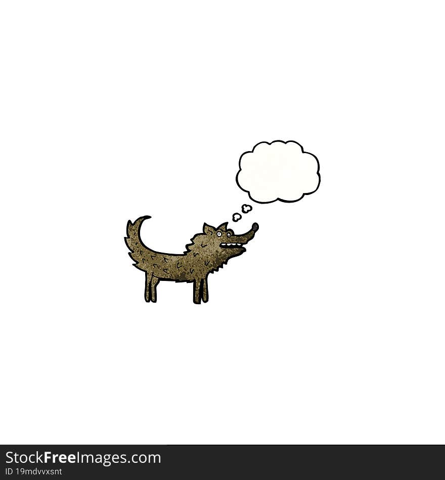 cartoon wolf with thought bubble