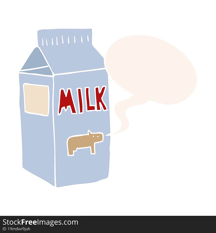 cartoon milk carton and speech bubble in retro style