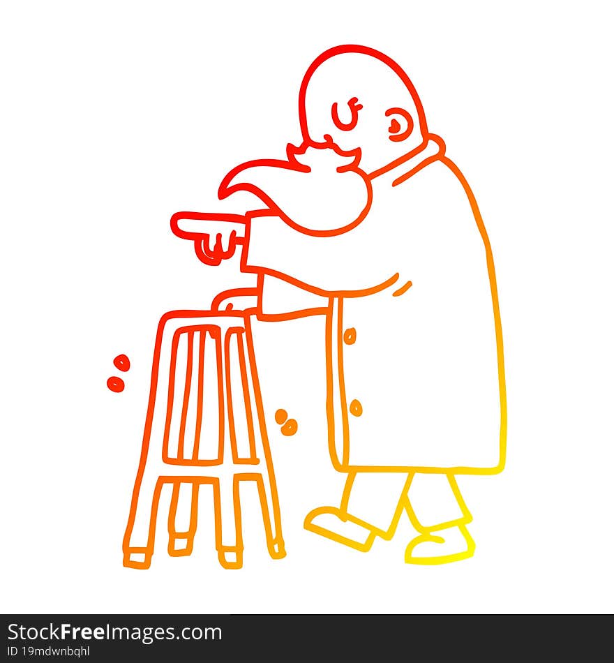 Warm Gradient Line Drawing Cartoon Old Man Pointing