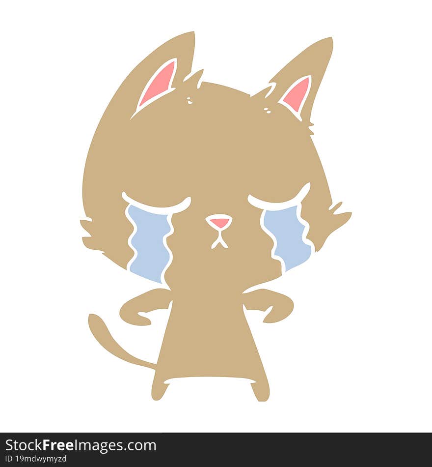 crying flat color style cartoon cat