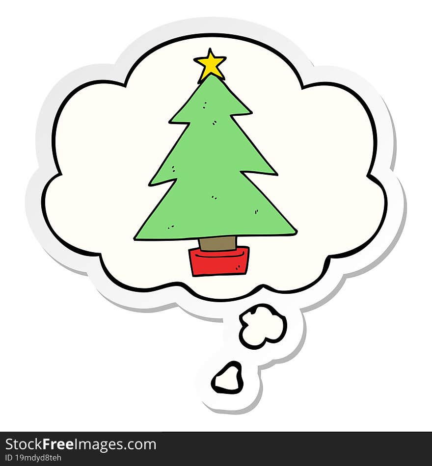 cartoon christmas tree with thought bubble as a printed sticker