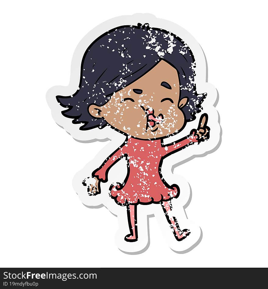 Distressed Sticker Of A Cartoon Girl Pulling Face