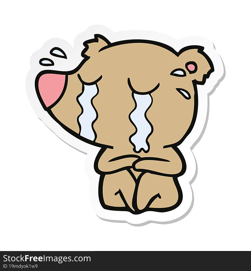 Sticker Of A Cartoon Crying Bear