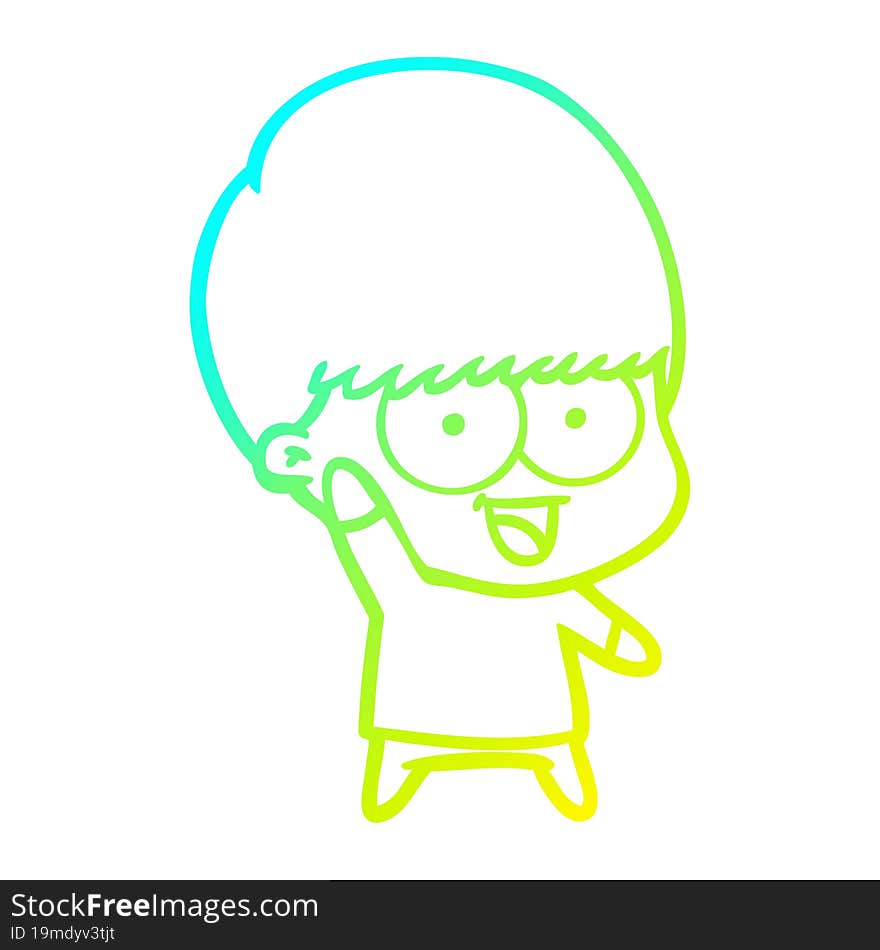 cold gradient line drawing happy cartoon boy waving