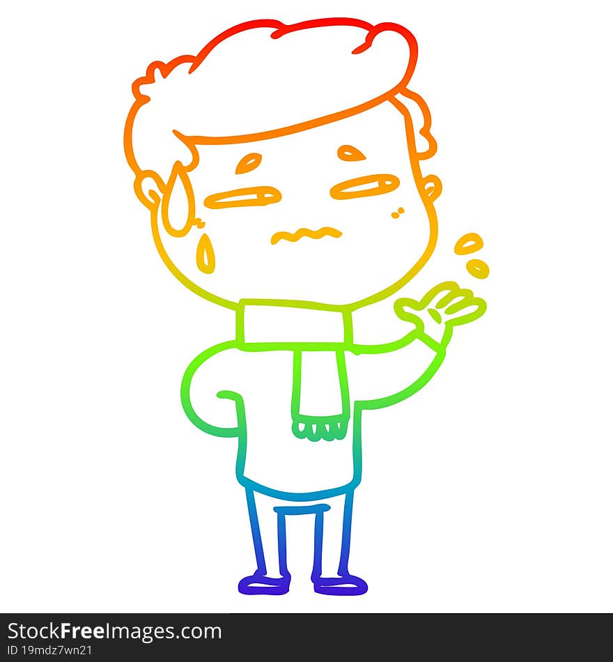 rainbow gradient line drawing cartoon anxious man