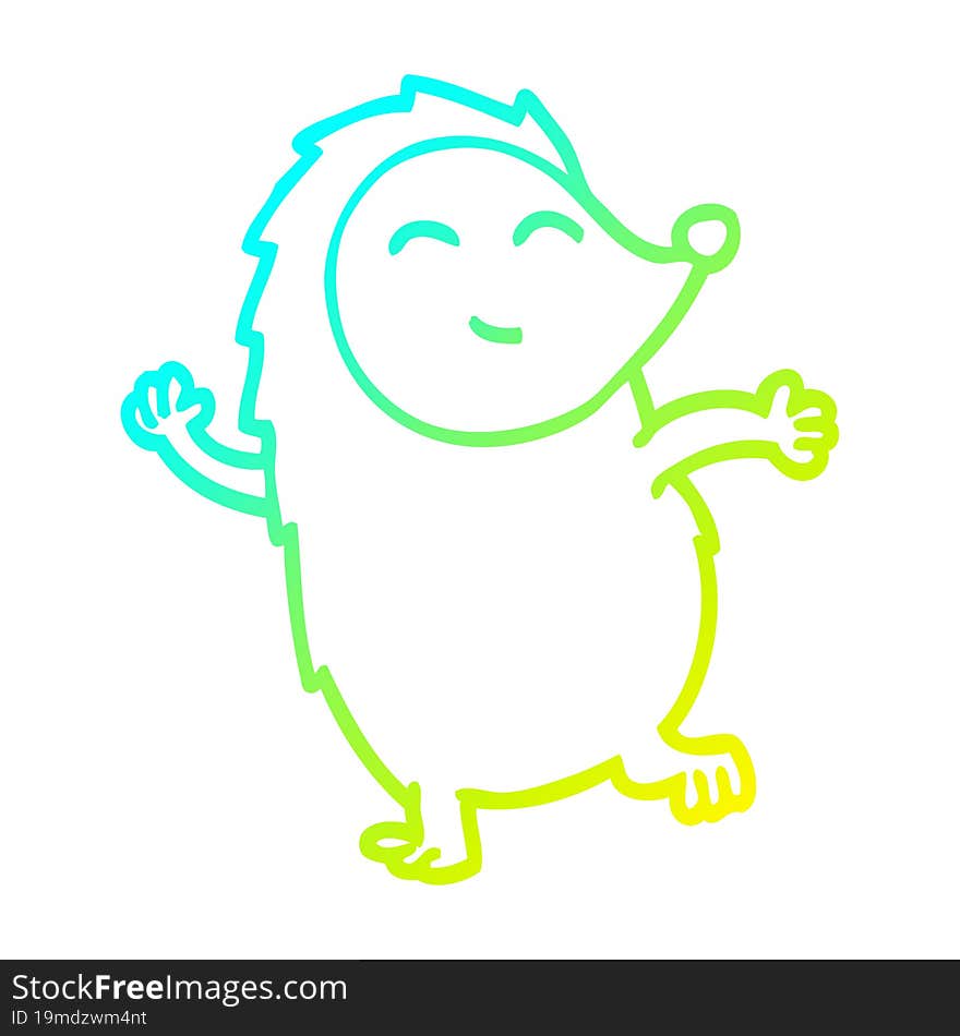 cold gradient line drawing of a cartoon dancing hedgehog