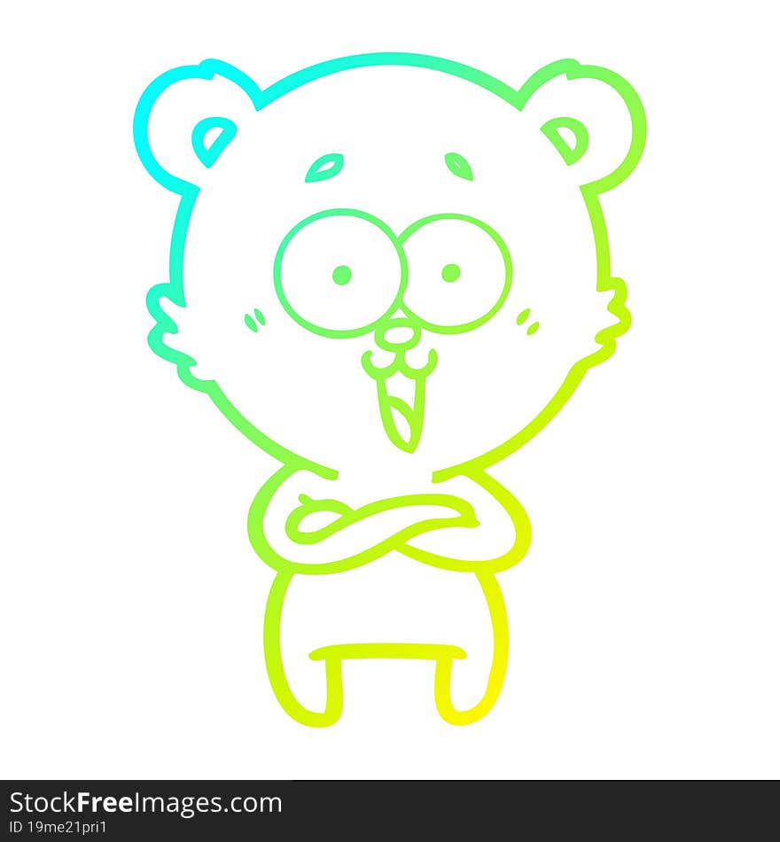 Cold Gradient Line Drawing Laughing Teddy  Bear Cartoon