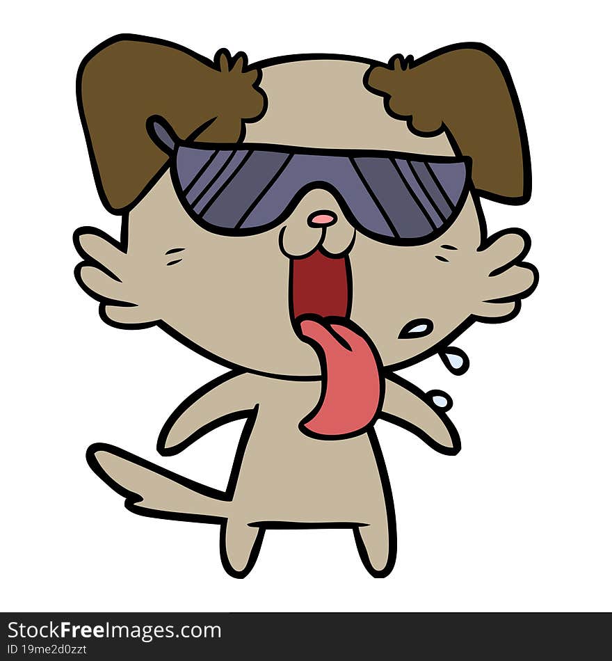 cartoon panting dog in sunglasses. cartoon panting dog in sunglasses