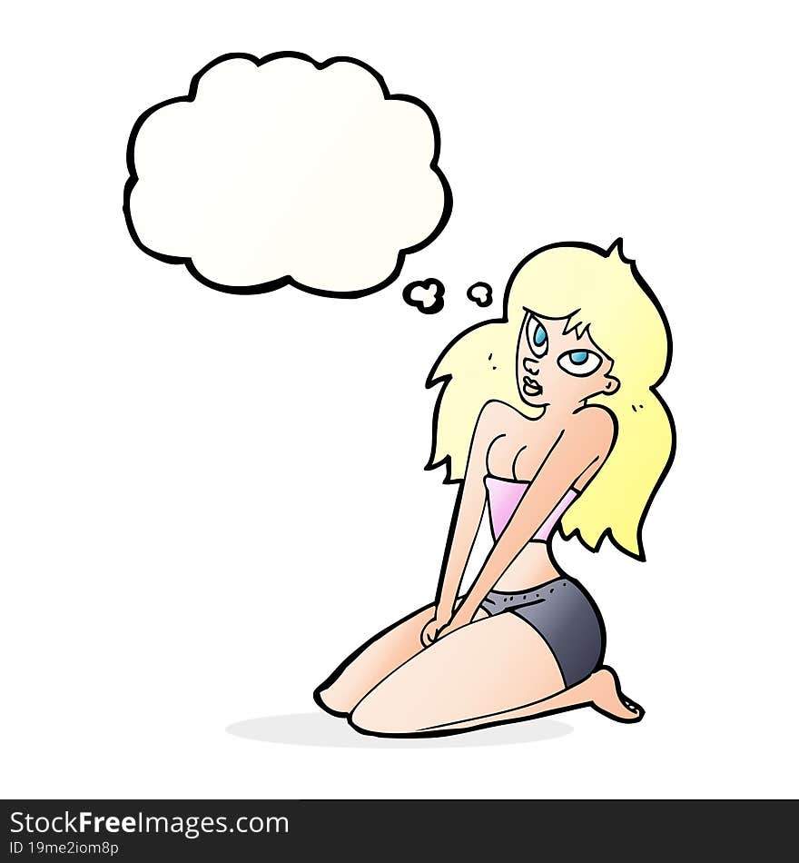 Cartoon Woman In Skimpy Clothing With Thought Bubble