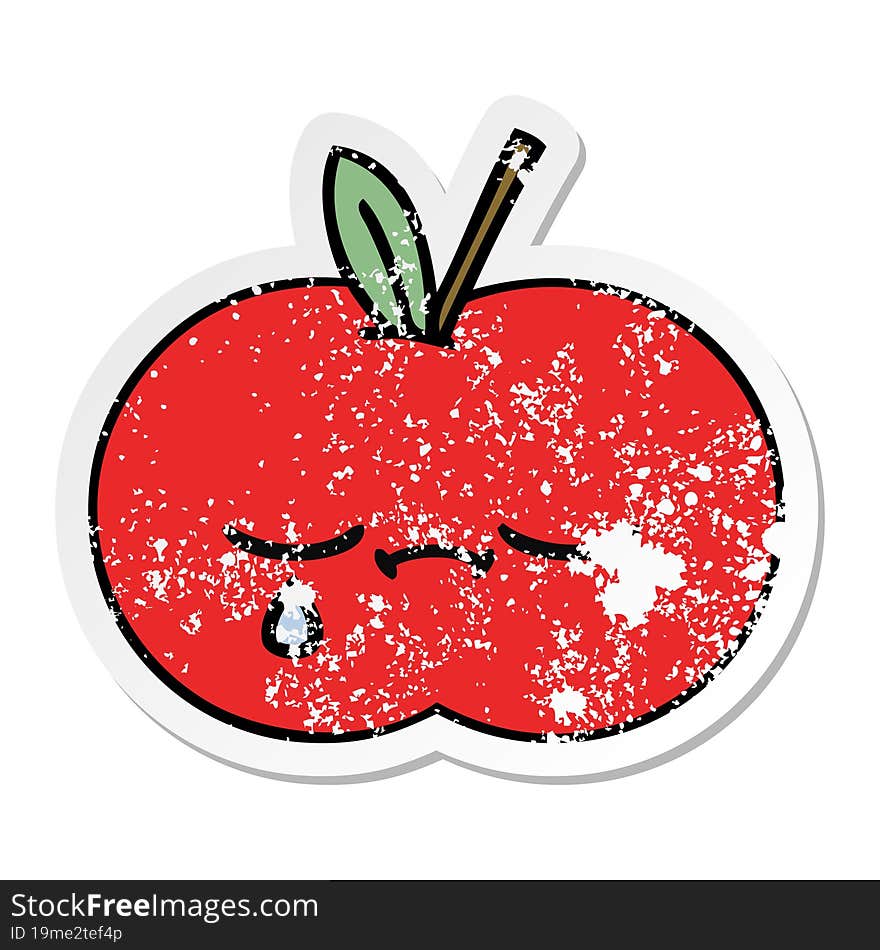 distressed sticker of a cute cartoon red apple