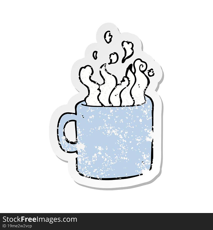 distressed sticker of a cartoon hot cup of coffee