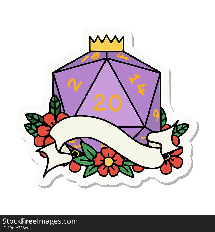 natural twenty D20 dice roll sticker