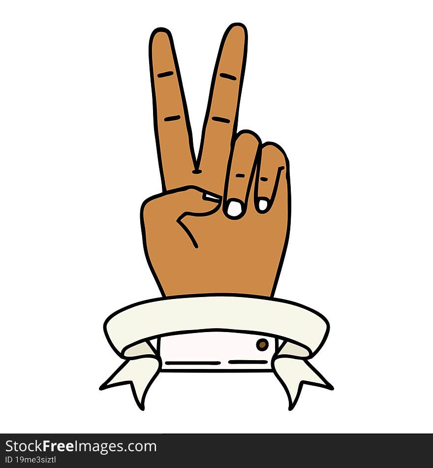 peace two finger hand gesture with banner illustration