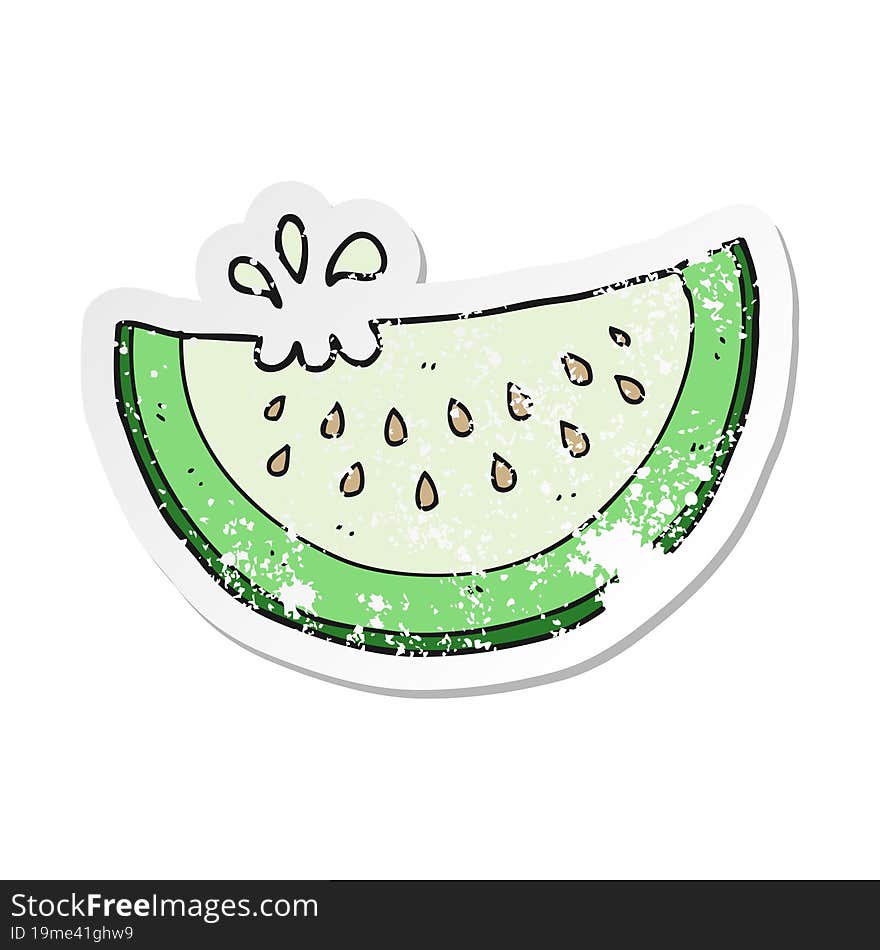 retro distressed sticker of a cartoon melon slice