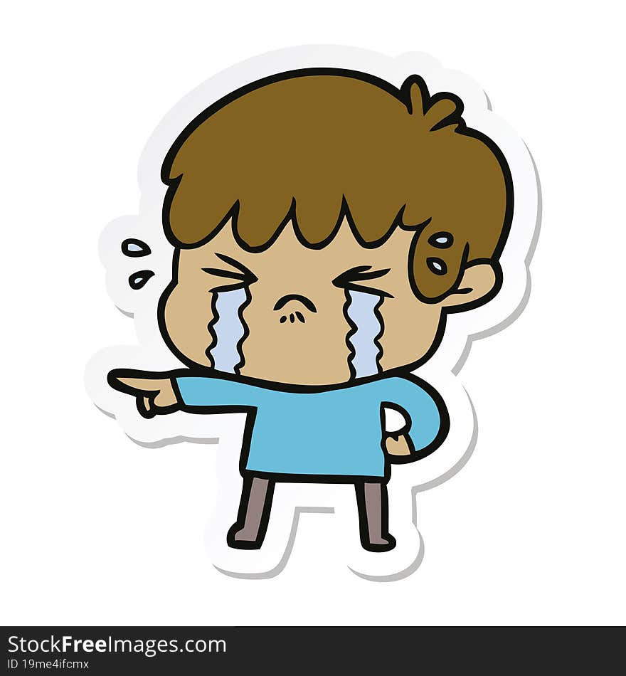 Sticker Of A Cartoon Boy Crying