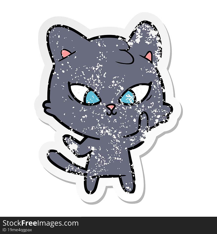 Distressed Sticker Of A Cute Cartoon Cat