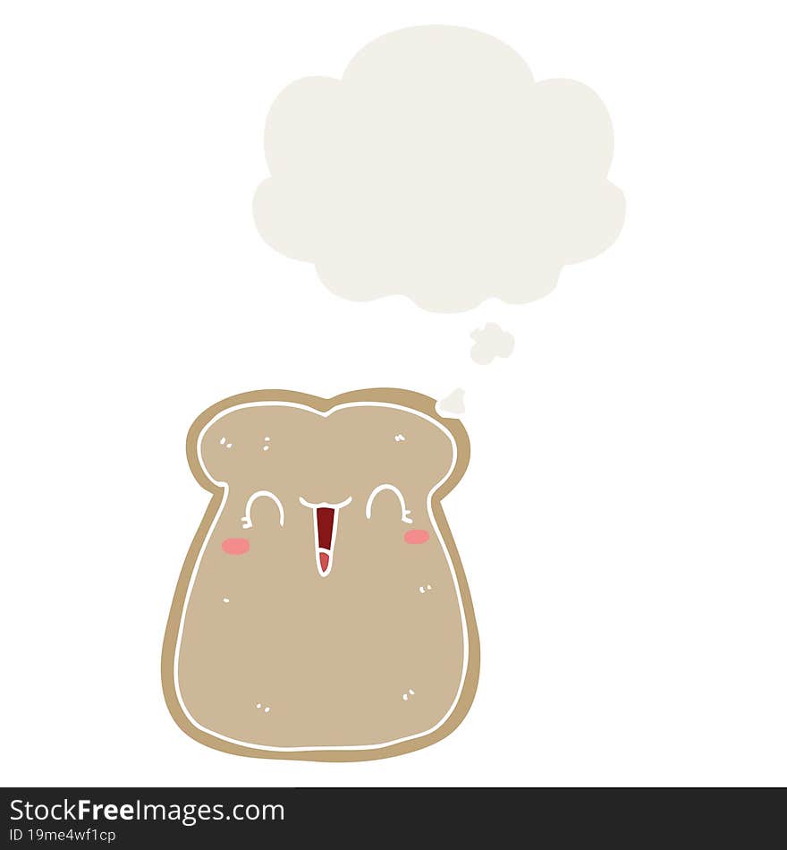 cute cartoon slice of toast with thought bubble in retro style