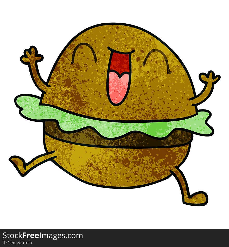 Quirky Hand Drawn Cartoon Happy Burger