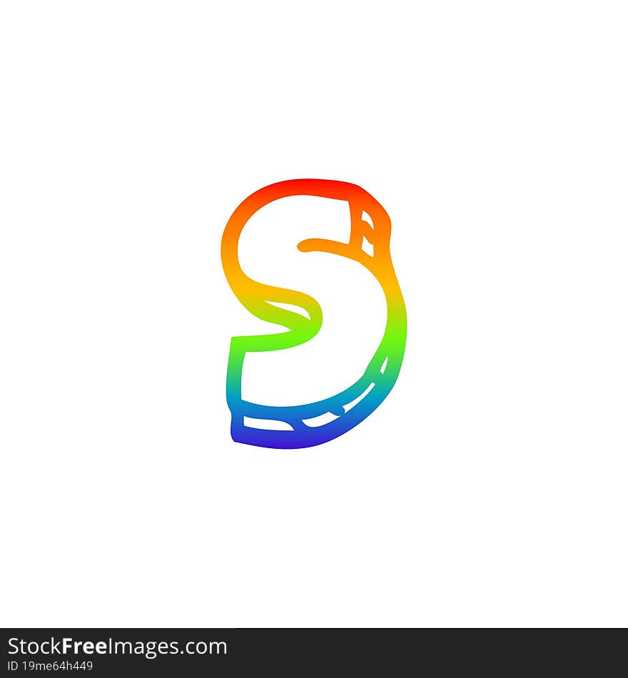 rainbow gradient line drawing of a cartoon letter s