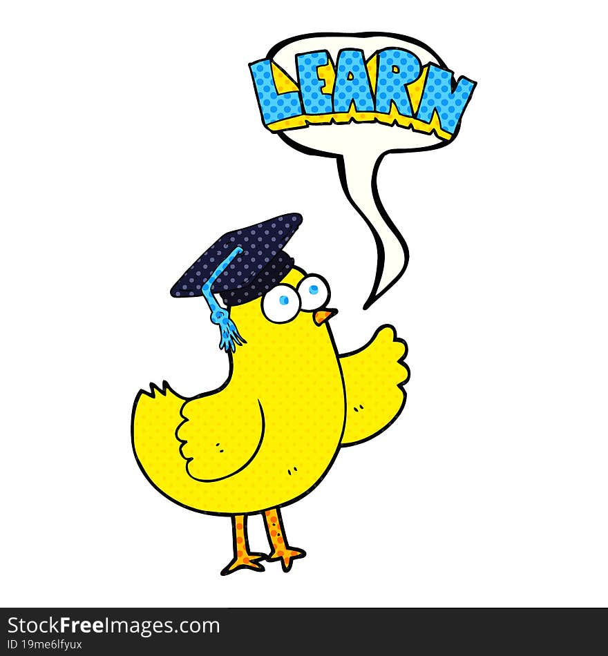 comic book speech bubble cartoon bird with learn text