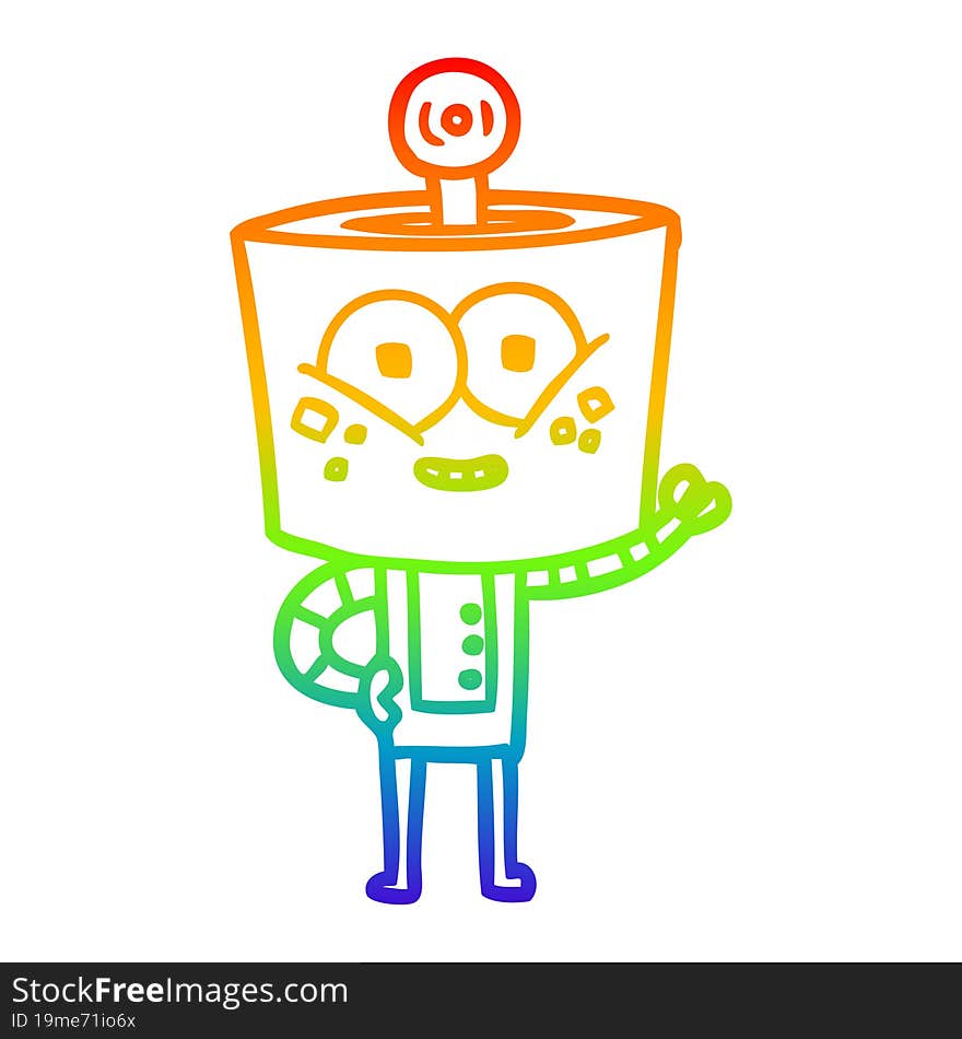 rainbow gradient line drawing of a happy cartoon robot