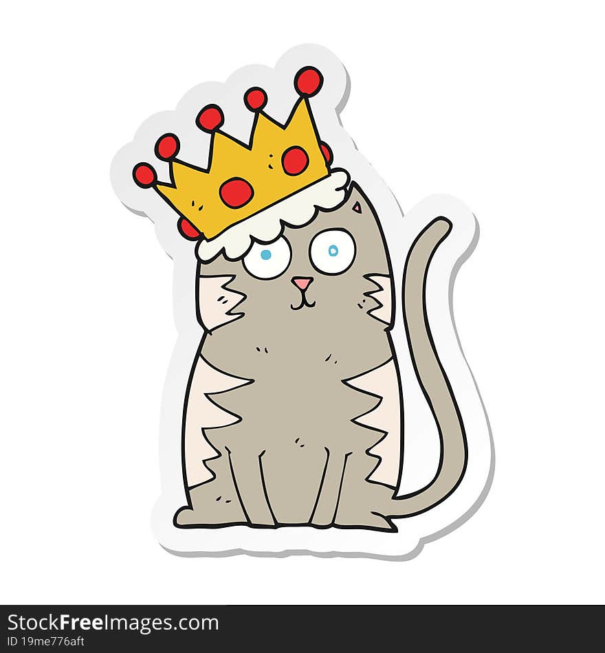 Sticker Of A Cartoon Cat With Crown