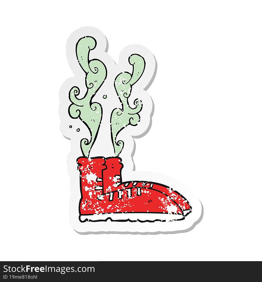 retro distressed sticker of a cartoon smelly sneakers